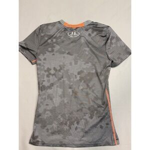 Under Armour Boys HeatGear Fitted Shirt Gray Orange Striped Short Sleeve YLG L